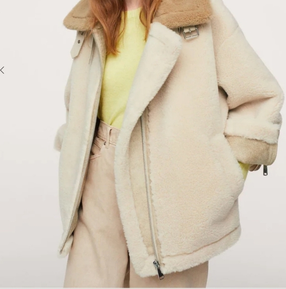 Mango Oversized Faux Fur and Shearling Effect Jacket In Ecru Size Small - Picture 4 of 16